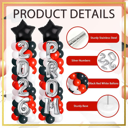 2 Sets Graduation Balloon Column Stand Kits with Balloons 2026 Grad Themed Decoration Navy Blue Balloon Tower Stand Kit for Grad High School & College Celebration Party Decor