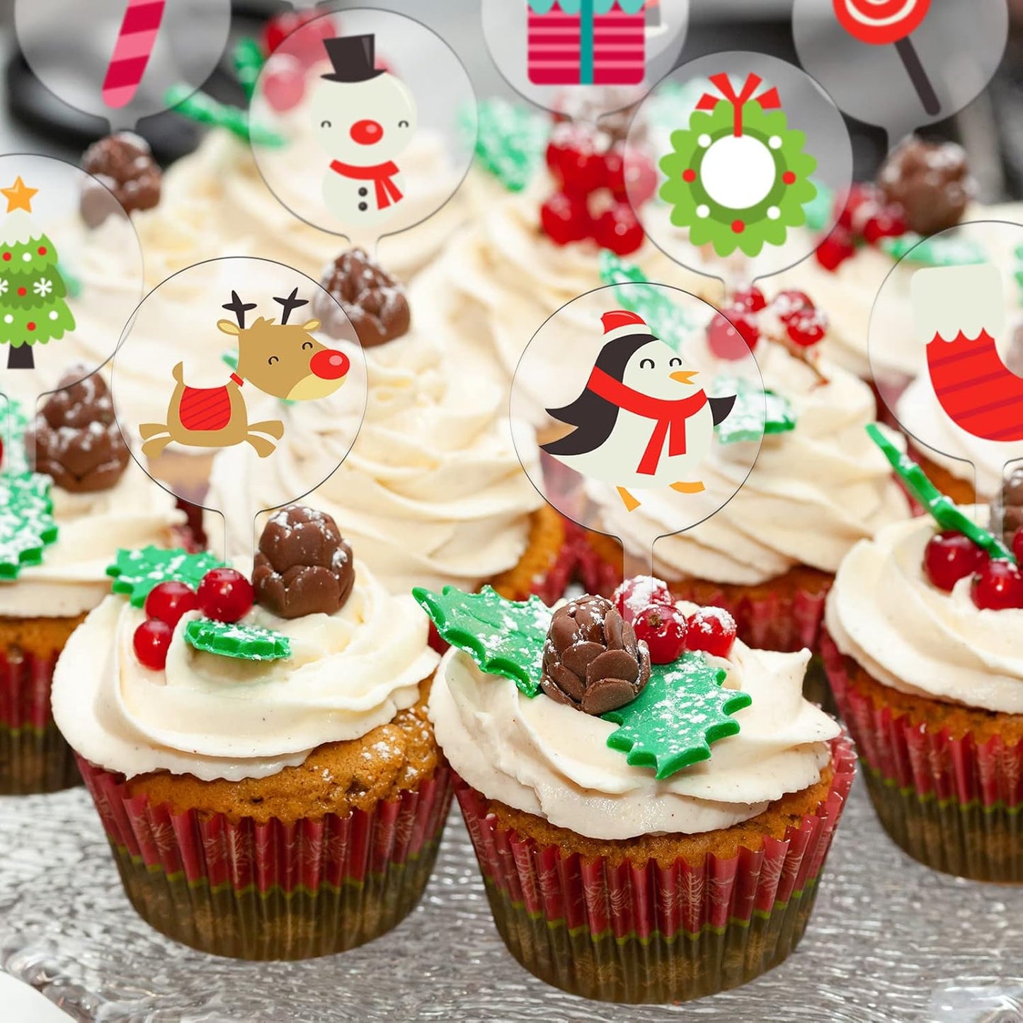 BBTO 100 Pieces 2 Inch Circle Blank Cupcake Toppers DIY Acrylic Round Clear Cupcake Toppers Sticks for Birthday Festival Party Christmas Halloween Baby Shower Wedding Party Cupcakes Decoration
