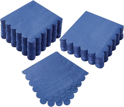 100 Pack Cocktail Napkin 2-Ply Scalloped Edged Dessert Napkins Folded 5 x 5 Inches Disposable Napkins for Dinner Wedding Birthday Party Bridal Anniversary Reception Event (Pink)