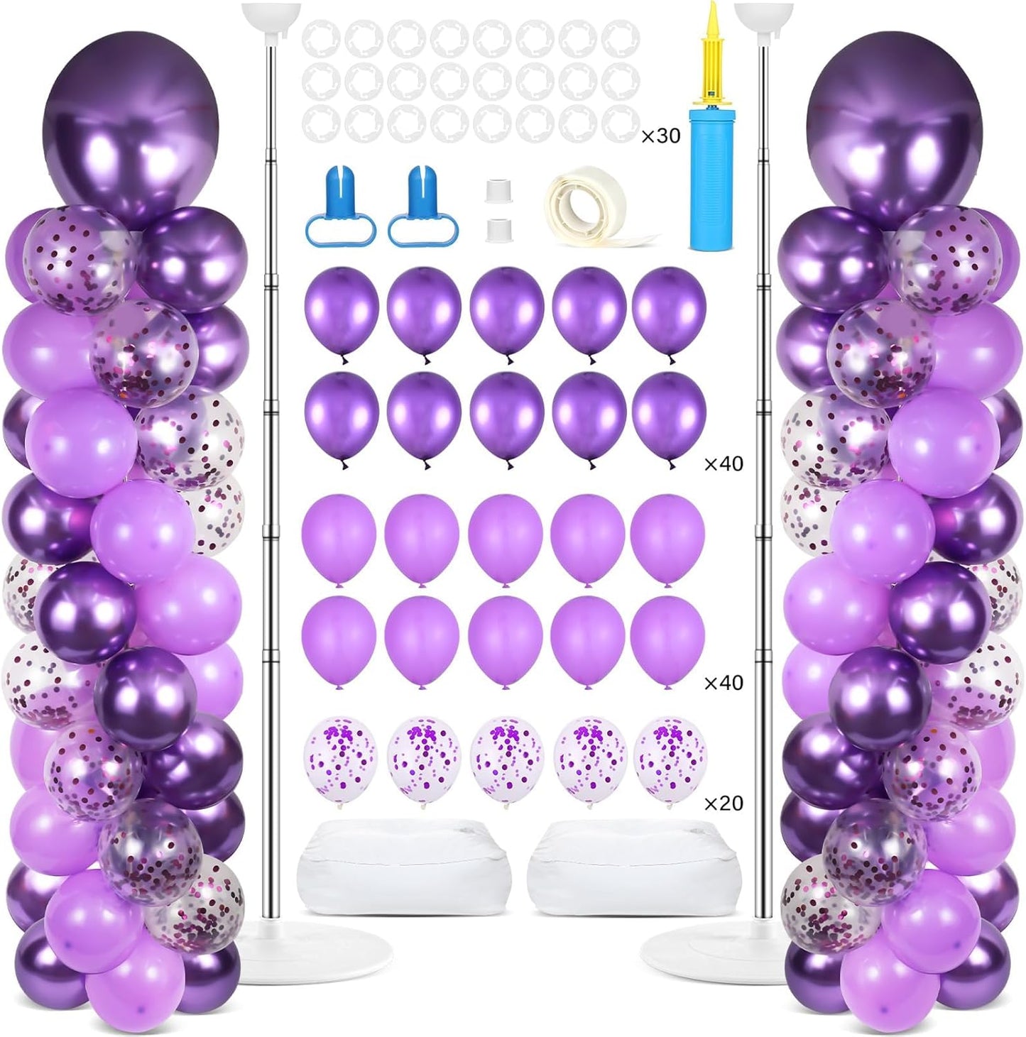 2 Set Black and Gold Balloons Column Stand Kit with 100 Balloons Adjustable Balloon Stand with Bases for Floor Black Gold Confetti Balloon Column Kit for Bridal Shower Valentine Birthday Party Decor