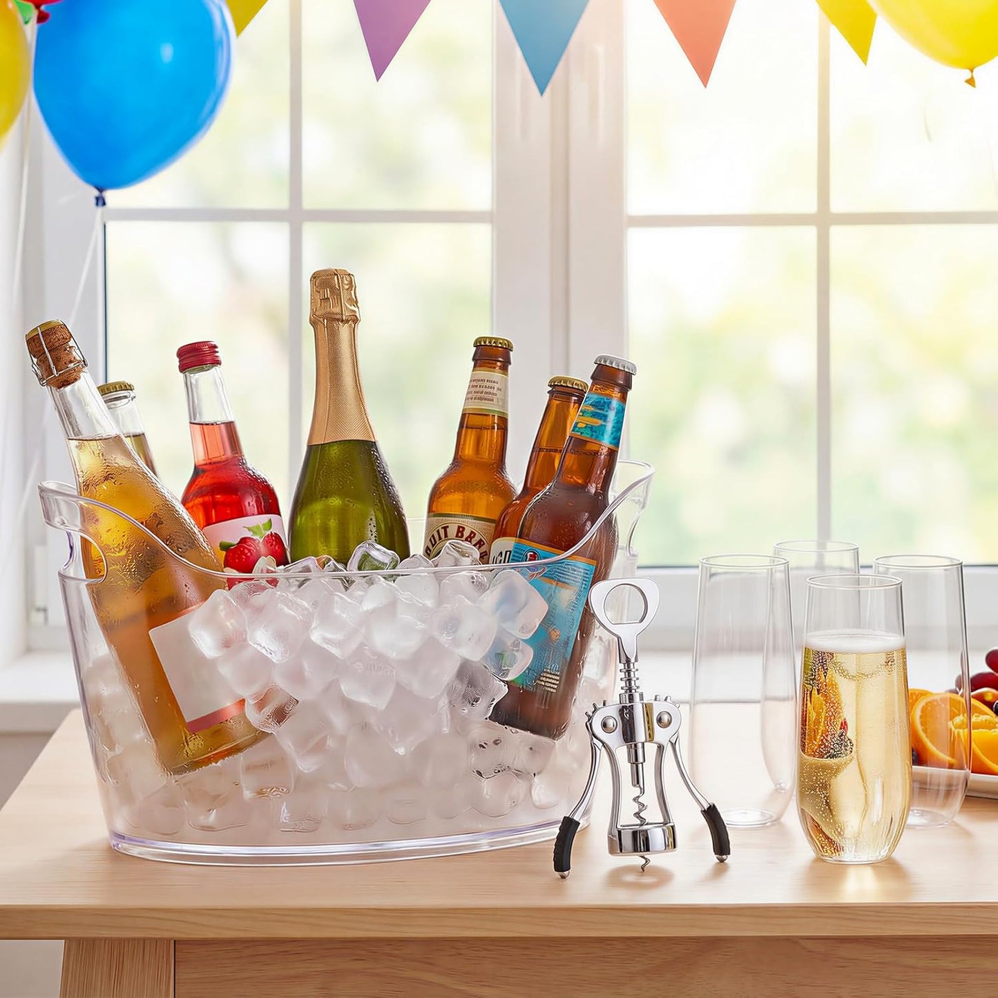 10 Pack 6.5l Ice Bucket for Party, Clear Plastic Champagne Cooler with Ice Scoop & Metal Bottle Opener, Large Portable Drink Beverage Tub for Beer & Mimosa Bar Supplies