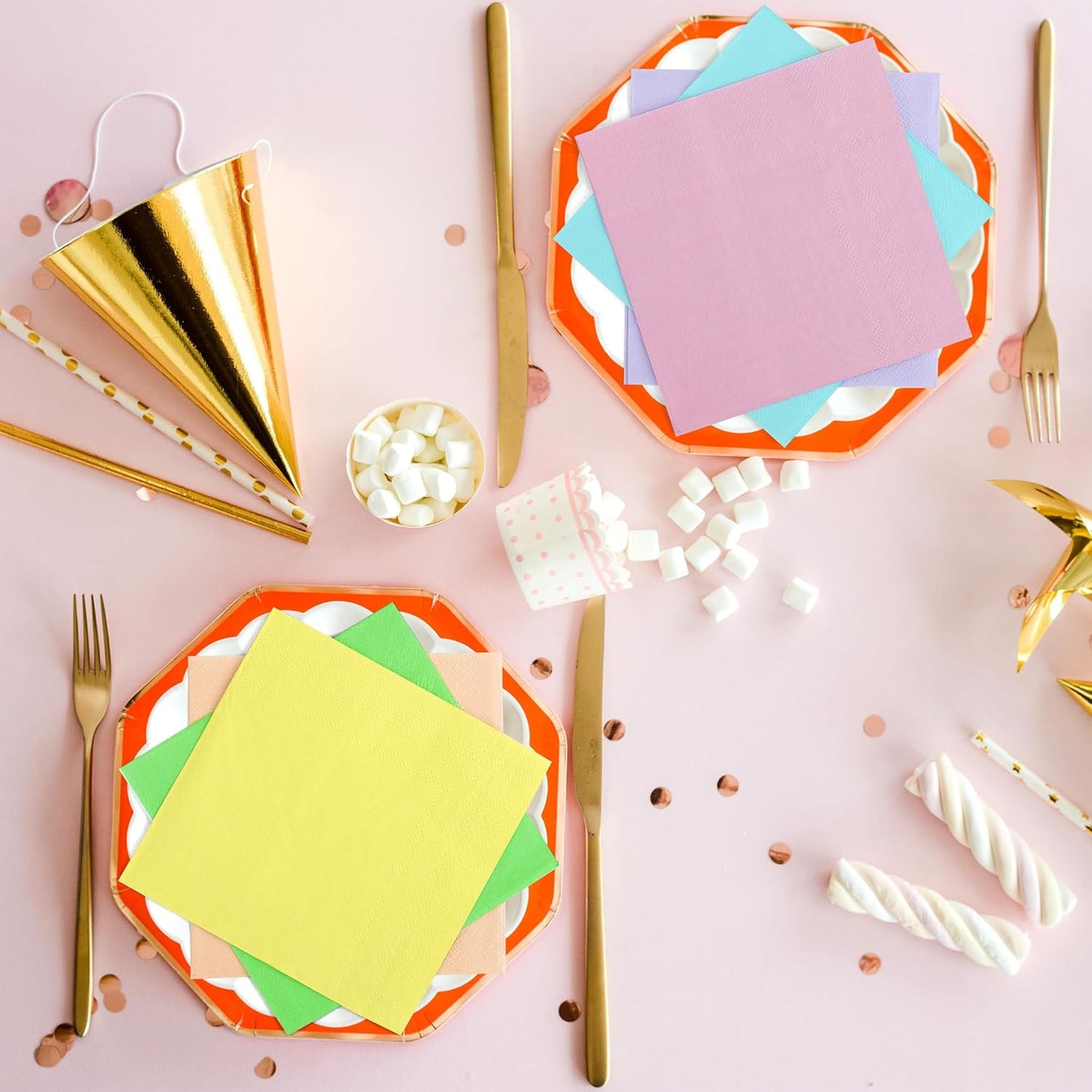 Resinta 120 Pieces Cocktail Napkin Neon Napkins Beverage Luncheon Paper Napkins 2 Ply for Party Favors, 6 Colors
