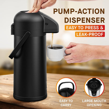 Coffee Carafe for Keeping Hot - 102oz/3L Airpot Coffee Dispenser with Pump - Insulated Stainless Steel Hot Beverage Dispenser for Parties - Thermal Carafe for Hot Drinks Water Tea Chocolate