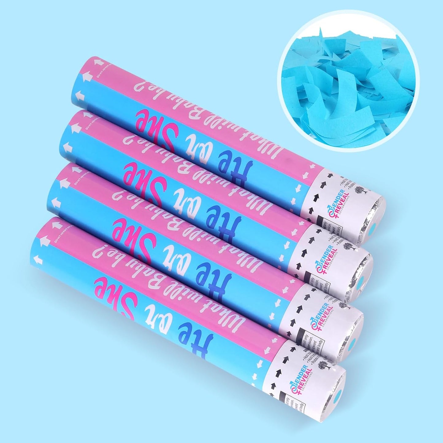 Gender Reveal Confetti Cannon - Set of 4 for Stunning Baby Gender Announcements, Perfect Gender Reveal Cannon for Parties and Celebrations (4 pink) (Non-Powder)