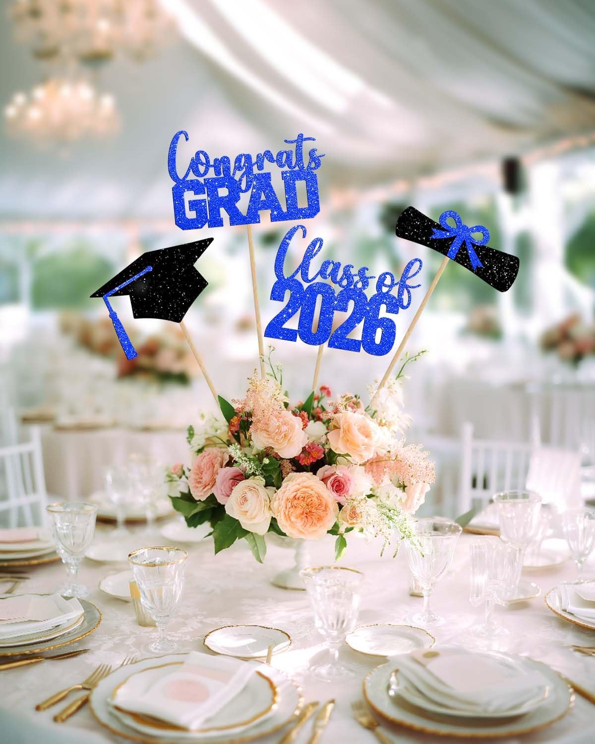 Class of 2026 Centerpieces Sticks for Graduation, 16 Pcs Graduation Decorations Cake Toppers, Graduation Theme Party Decorations Supply(BG)