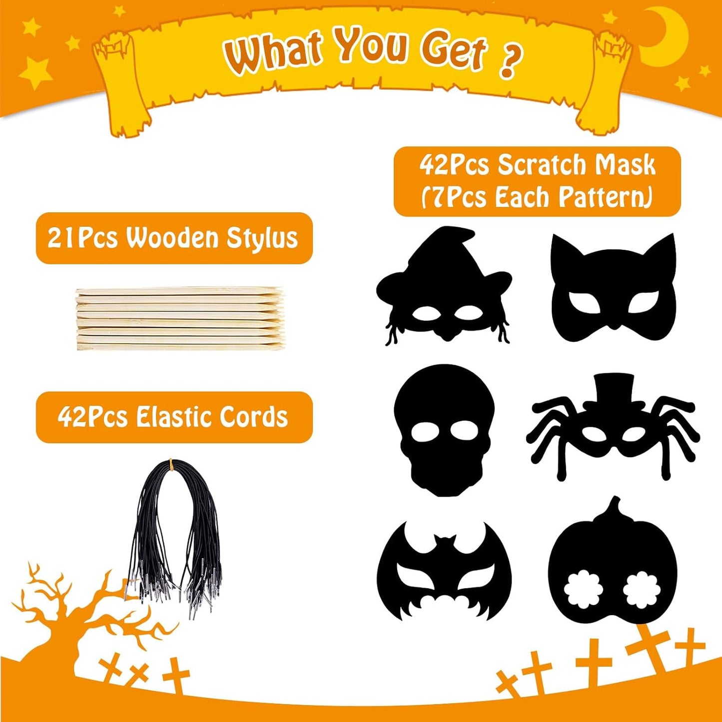 MGparty Halloween Crafts 42PCS Halloween Rainbow Scratch Mask Magic Scratch Paper Art for Kids Birthday Classroom Decoration Party Favors Gifts Party Games Projects Kits
