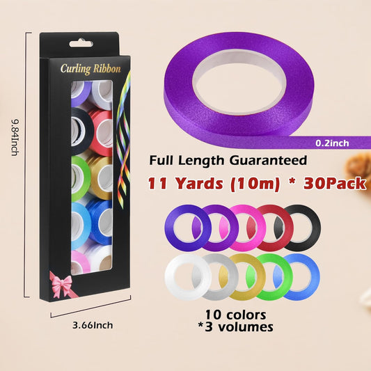 Curling Ribbon Crafts for Gift: 1/5 Inch 30 Rolls of Rainbow Ribbon Set in 10 Colors & Mother's Day and Party Balloon Decor/Custom Wrapping