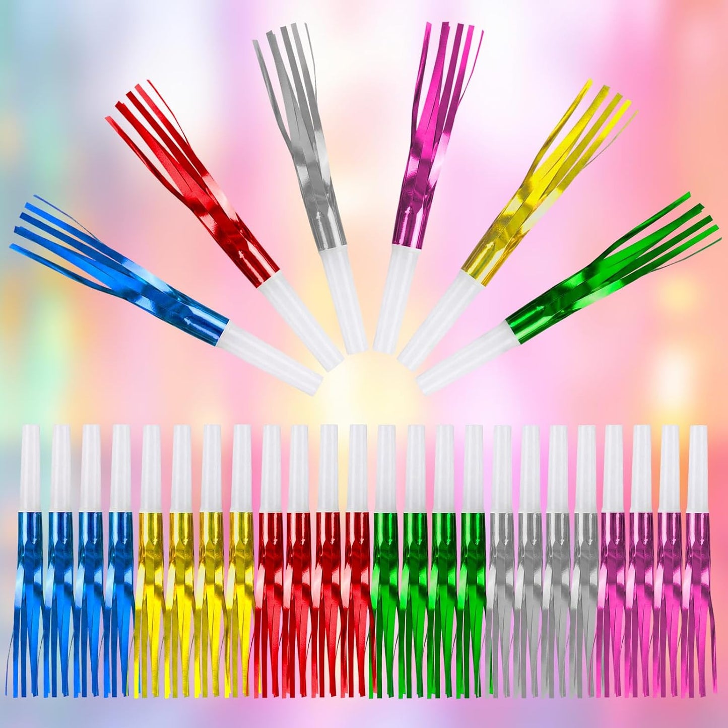 30 PCS Fringed Glitter Party Blowers, Funny Birthday Noise Makers Colorful Horns Whistles for Kids Adults Carnival Birthday Party Graduations Party Celebration Supplies