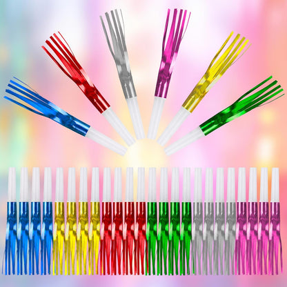 30 PCS Fringed Glitter Party Blowers, Funny Birthday Noise Makers Colorful Horns Whistles for Kids Adults Carnival Birthday Party Graduations Party Celebration Supplies
