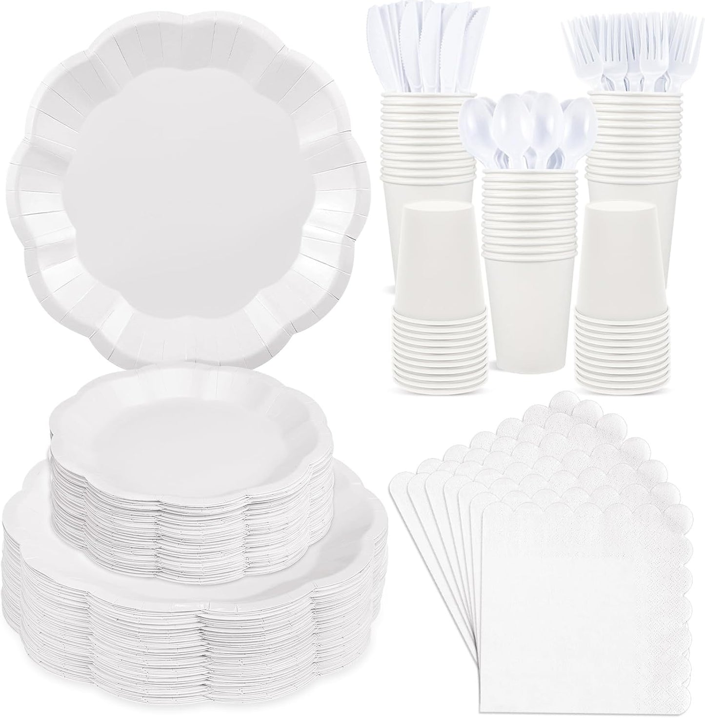 NatNarr 175 Pcs Sage Green Plates and Napkins Set, 25 Guest Sage Green Party Supplies Include Scalloped Paper Plate Napkin Cup Forks Knives Disposable Plastic Cutlery for Wedding Baby Shower Birthday