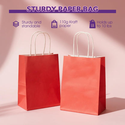 32 Pack Paper Gift Bags with Handles, 5.8"×3.2"×8.25" Party Favor Bags, Gift Bags, Small Gift Bags with Handles, Party Bags, Small Goodie Bags Bulk for Birthday, Crafts, Wedding, Party Supplies (8 Colors)
