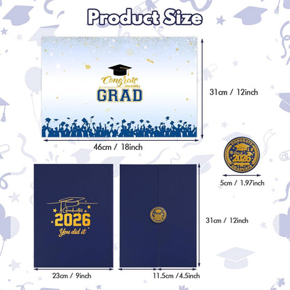 Graduation Guest Book 2026, Blue Gold Graduation Decorations Class of 2026 Graduates Sign in Book Signature Board Congrats Grad Decor Party Supplies, High School College Graduations Gifts for Her Him