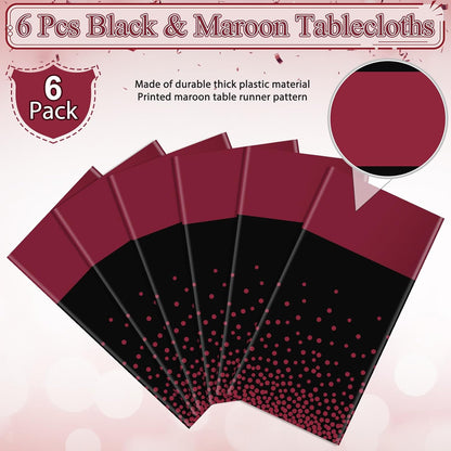 MASHAN 3Pcs Black and Red Tablecloth Party Decorations,Plastic Black Table Cloth Printed Red Table Runner Disposable Rectangle Cover for Birthday Weeding Anniversary Graduation Party,54 x108 Inch