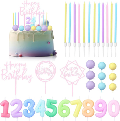 Yerliker 34 Pcs Happy Birthday Cake Toppers Decorations Birthday Candles DIY Cake Decor for Men Women Wedding Anniversary(Gold)