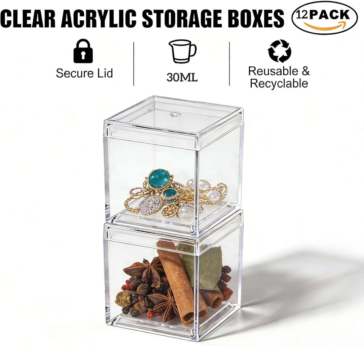 KissYou Acrylic Box Clear Boxes with Lid 12 Packs Small Candy Box Display Square Cube Wedding Graduation Party Decorations Jewlry Gift Box