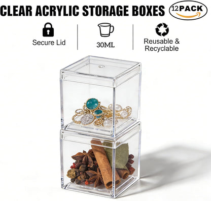 KissYou Acrylic Box Clear Boxes with Lid 12 Packs Small Candy Box Display Square Cube Wedding Graduation Party Decorations Jewlry Gift Box