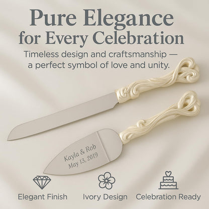 GIFTS INFINITY Personalized Wedding Cake Knife and Server Set with Engraving – Cake Cutting Utensil Set, Keepsake Gift for Wedding, Anniversary, Reception, Birthday & Other Occasions (CH-101WB)