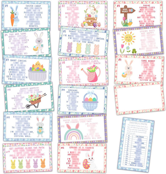 Easter Treasure Hunt Clue Card, Egg Bunny Floral Decor Easter Scavenger Hunt, Set of 18 Cards and 18 Envelopes, Spring Holiday Celebration Activity Party - FH1