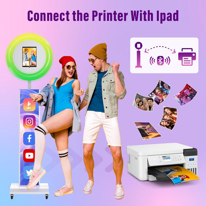 JIYANG Portable Photo Booth Compatible with Any Ipad,Photo Booth Stand Shell with ChackTok PhotoBooth VIP Member and Flight Case,Free Custom Logo,Perfect for Parties,Wedding and Events(White)