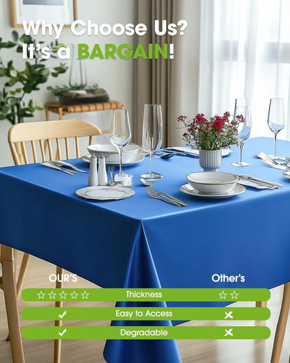 Pureegg Plastic Table Cloth Disposable 6 Pack, 54 x 108 Inch Table Cloths, Party, Picnic, Wedding, Decorative Tablecloths, Rectangle, White Plastic Cover, Waterproof, White