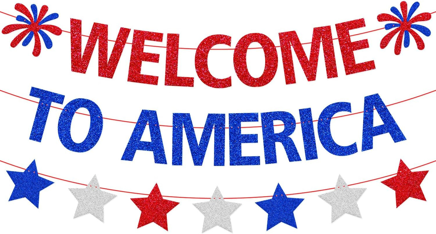 Welcome to America Banner - Patriotic Red White Blue Welcome Sign for New Citizen & Citizenship Parties | Home Community Event Decor, Naturalization Celebration