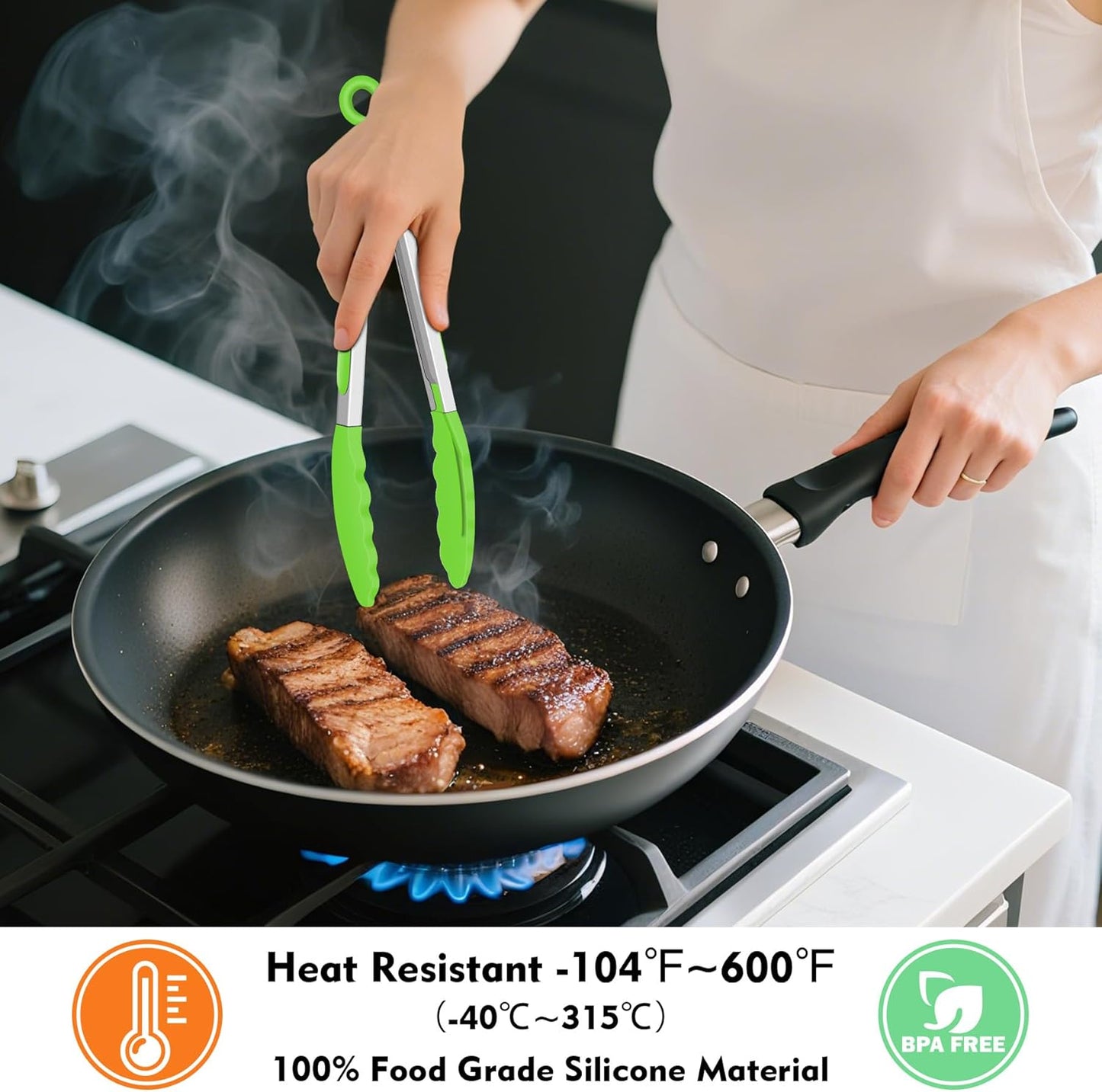 Hotec Mini Silicone Kitchen Tongs for Cooking - 7-Inch Small Serving Tongs with Silicone Tips, Set of 3 (Blue)