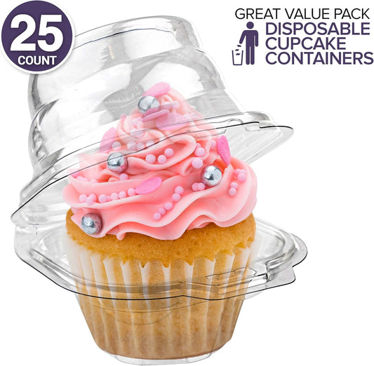 Stock Your Home Individual Cupcake Containers, 50 Pack, Cupcake Holder with Lid, Plastic Single Cupcake Container, Muffin Container, Stackable, BPA Free
