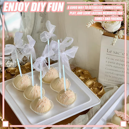 Cake Pop Sticks and Wrappers,Cake Pop Maker Set Include 100 Cake Pop Bags,Lollipop Sticks and Gold Metallic Twist Ties Meat Baller with One Handles Cake Pops Making Tools for Candies and Chocolates