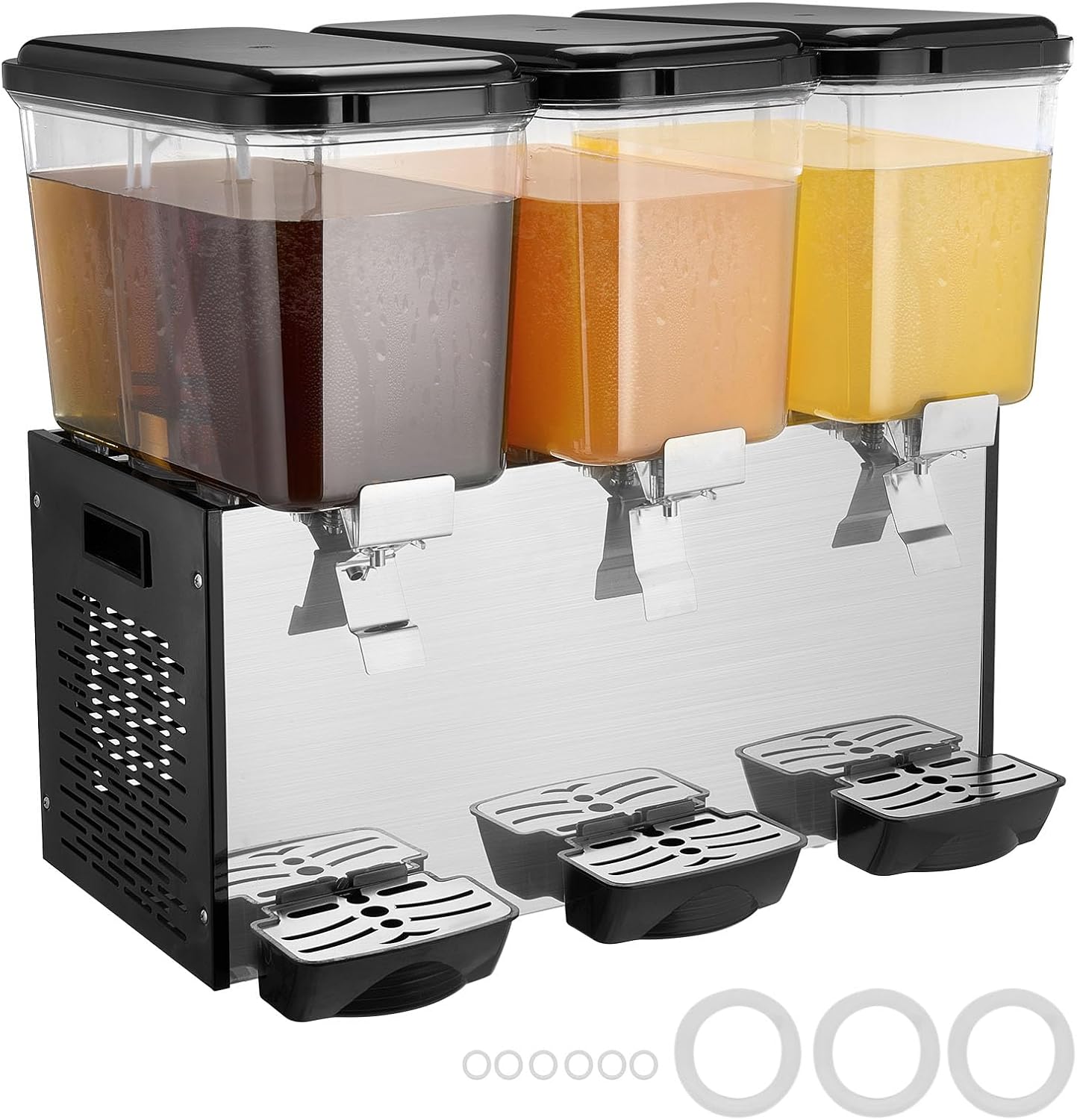 VEVOR Commercial Beverage Dispenser, 2 Tanks 18 L / 19 QT Per Tank Juice Dispenser, 370W Stainless Steel Ice Tea Drink Machine with 45°F-54°F Cooling Temperature, for Cold Drink Restaurant Bar Party