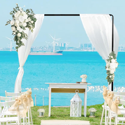 8.2FT Square Wedding Arch Backdrop Stand,Balloon Arch Stand, Metal Gold Backdrop Adjustable Stand Heavy Duty, Extra 2 Clamps Change Over The Table Rod Stand for Party Decoration,Garden Trellis Frame