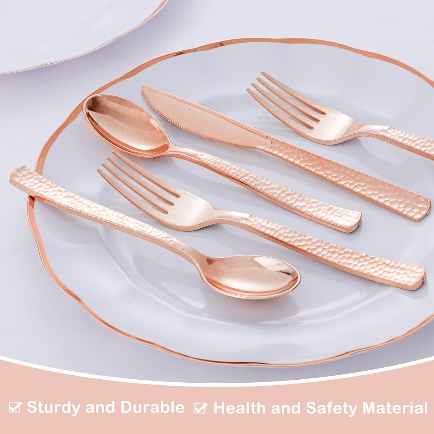 Supernal 180Pcs Silver Plastic Silverware Set, Elegant Hammered Design Heavy Duty Disposable Cutlery, Includes 60 Forks, 60 Knives, 60 Spoons,Silver Plastic Utensils for Wedding, Parties,Events