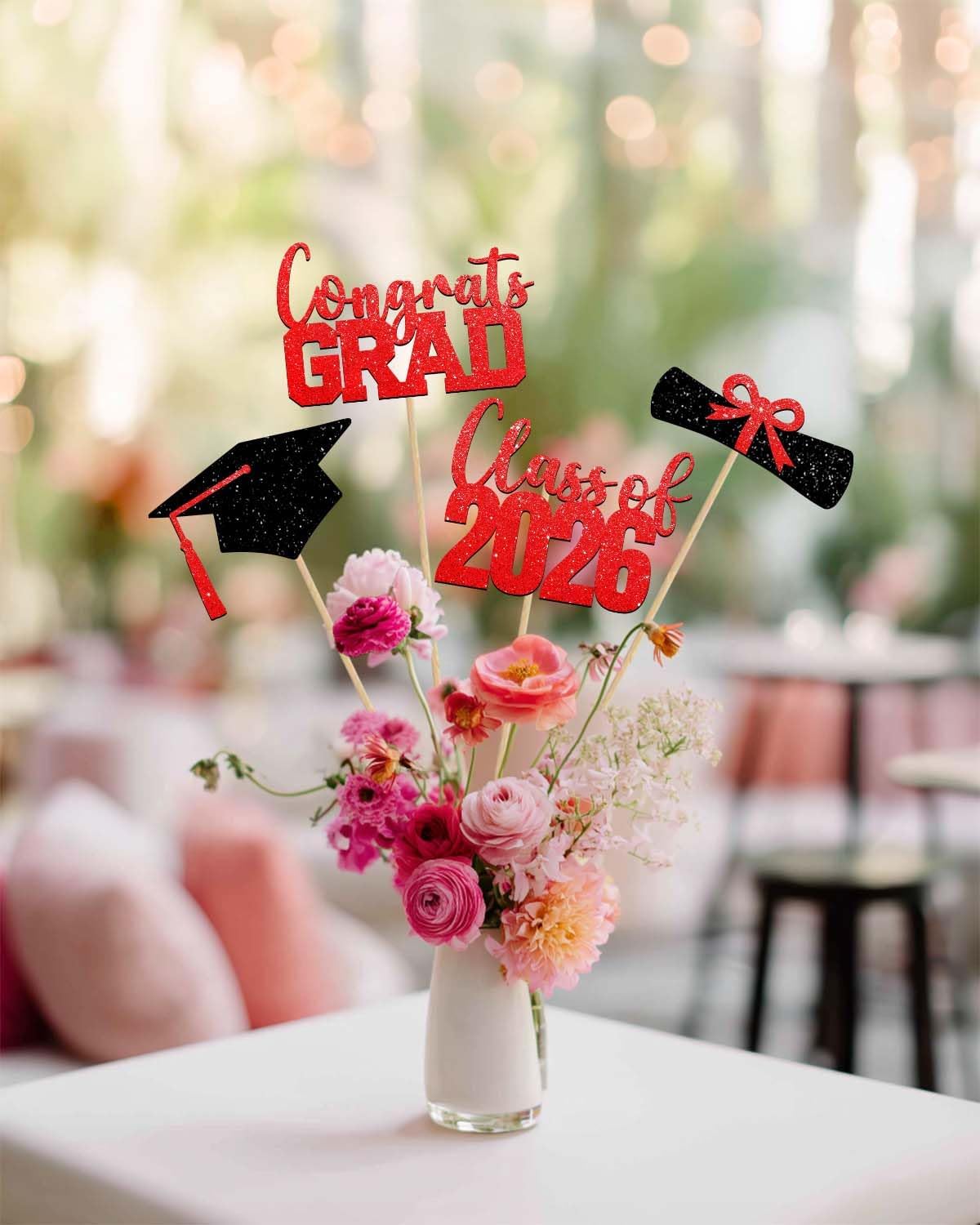 Class of 2026 Centerpieces Sticks for Graduation, 16 Pcs Graduation Decorations Cake Toppers, Graduation Theme Party Decorations Supply(BG)