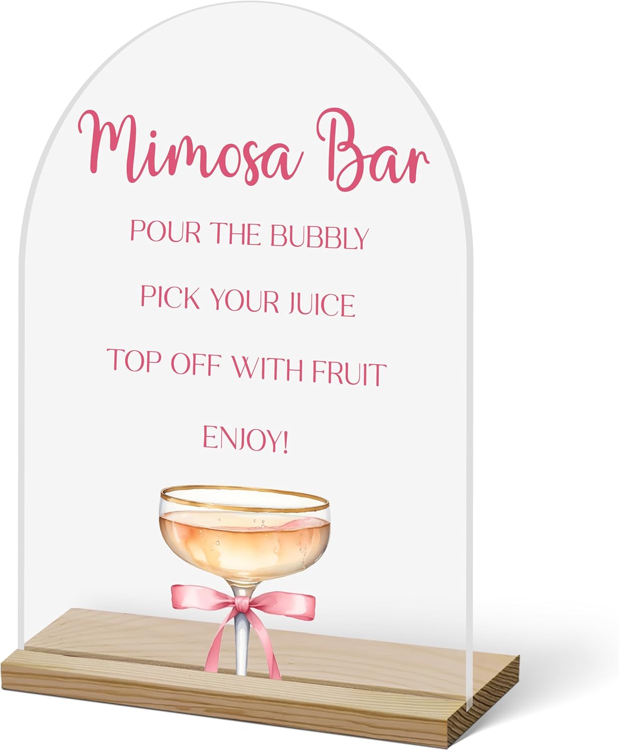 Acrylic Arch Mimosa Bar Sign, Pink Bow Champagne Acrylic Mimosa Bar With Base Supplies For Baby Shower Bridal Shower, Birthday, Bachelorette Engagement Party, Welcome Sign For Table Party -A14