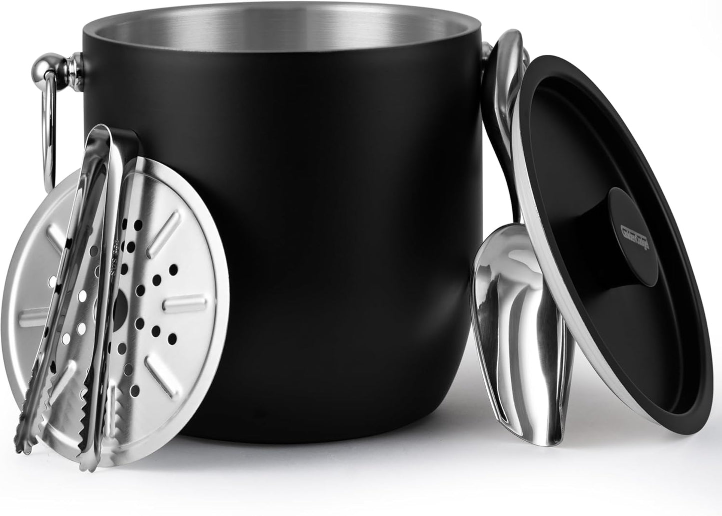 Insulated Ice Bucket, 3L Double Wall Stainless Steel Ice Bucket with Tongs,Lid, Scoop and Strainer, Ice Buckets for Parties,Cocktail Bars, Chilling Beer, Champagne, Wine Bottles,Wood