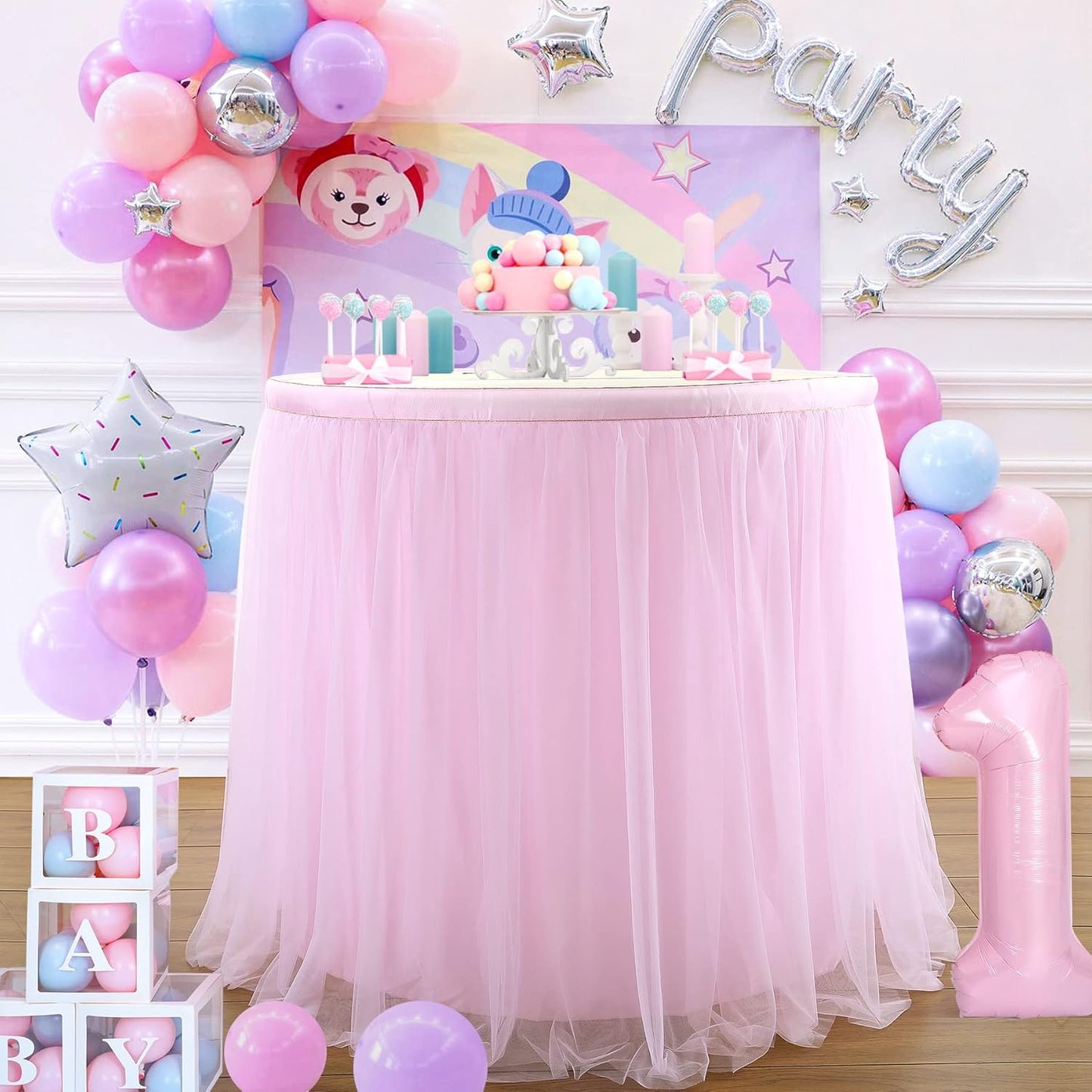Suppromo 6ft Pink Tulle Table Skirt Baby Shower Tablecloth for Rectangle Tables or Round Tables Pink Ruffle Tutu Table Skirts Desk Skirt for Princess Girls Birthday Party Cake Dessert Decorations