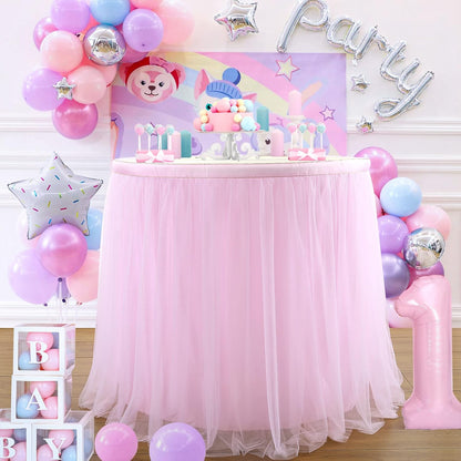 Suppromo 6ft Pink Tulle Table Skirt Baby Shower Tablecloth for Rectangle Tables or Round Tables Pink Ruffle Tutu Table Skirts Desk Skirt for Princess Girls Birthday Party Cake Dessert Decorations