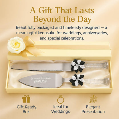 GIFTS INFINITY Personalized Wedding Cake Knife and Server Set with Engraving – Cake Cutting Utensil Set, Keepsake Gift for Wedding, Anniversary, Reception, Birthday & Other Occasions (CH-101WB)