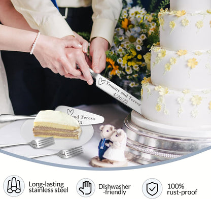 Personalized Wedding Cake Knife and Server Set, Wedding Gold Cake Cutting Set with Stainless Steel Forks, Customized Bridal Anniversary Birthday Wedding Registry Gifts for Couple (Non-customized)