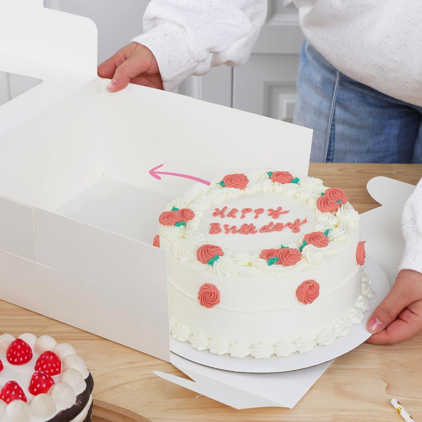 Moretoes 15 Sets Cake Boxes, 10x10x5 Inches Bakery Boxes with Cake Boards, 10 Inch with Stickers Disposable Cake Containers with Lids for Valentine's Day Mother's Day Cheesecake, Cakes