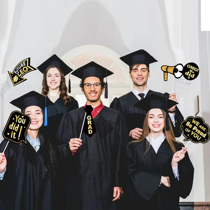 2026 Graduation Photo Booth Props & Selfie Frame Set, 30Pcs Black Gold Congrats Grad Party Photo Props with 1Pc Selfie Frame for Class of 2026 Graduation Decorations Party Supplies Gifts