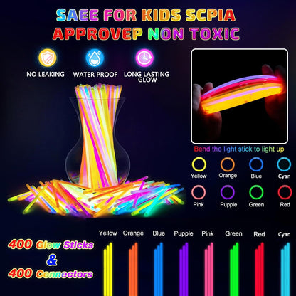 HONLYNE 100 Pack Glow Sticks Party Favors Bulk, 8" Glow in the Dark Party Supplies, Party Favors for Kids 8-12, Neon Glow Stick Bracelets & Necklaces for Raves, Halloween, Christmas, Birthdays