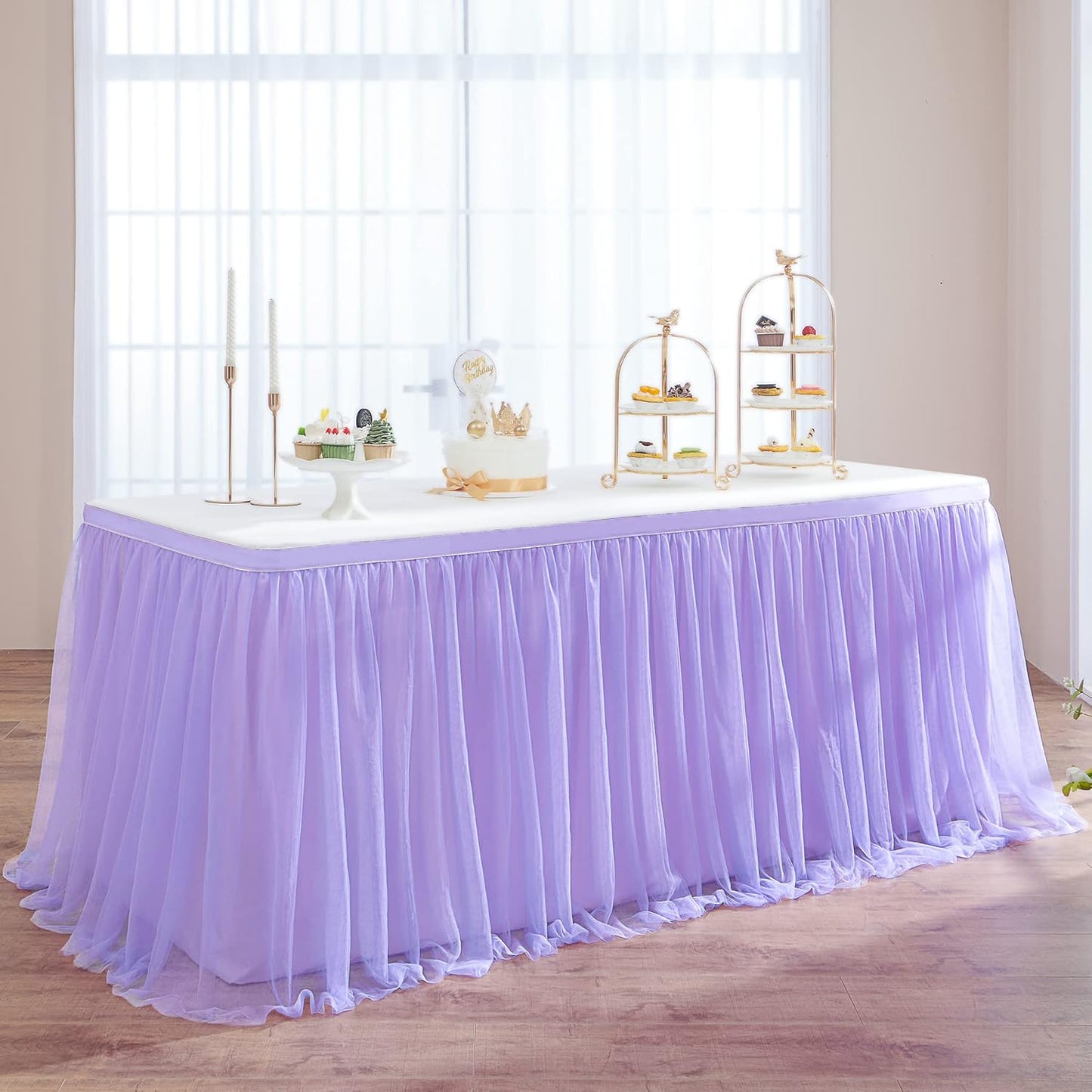 72inch Champagne Gold Tulle Table Skirts for Rectangle Round Tables, Gold Grim Ruffle Tulle Tutu Cloth Table Skirt 6ft for Wedding Birthday Party Cake Dessert Decor(No Top Cover)