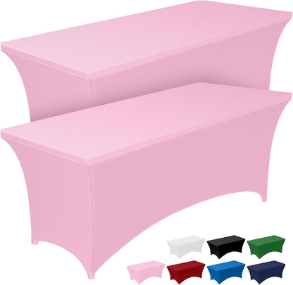 Pureegg Spandex Tablecloth 6ft - 2 Pack, Fitted and Tight Cloth for Rectangle Table, Wrinkle-Free and Stretch Table Cover for Party, Wedding, Banquet and Birthday, White