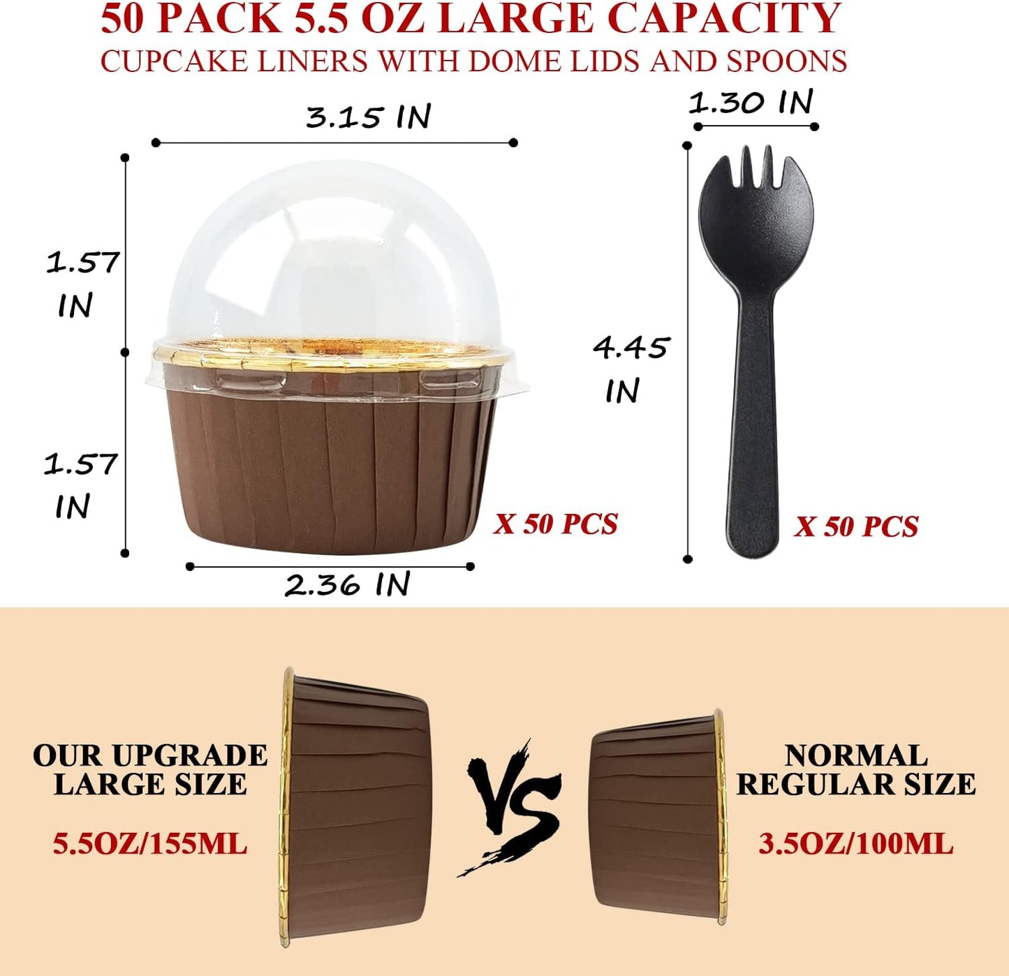 Cupcake Liners with Lids 50 Pack,LNYZQUS 5oz Large Foil Cupcake Cups Muffin Tins,Disposable Baking Cups Muffin Liners Wrappers Holders for Wedding Valentine-Pink in gold
