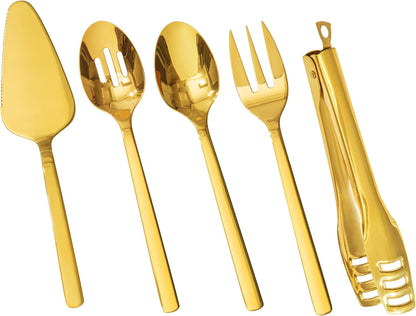 KINGSTONE Large Hostess Serving Utensils Set, 18/10 Stainless Steel Heavy Duty 10-inch Serving Utensils, Slotted Spoons, Forks, Tongs, Cake Pie Server for Buffet, Wedding, Party