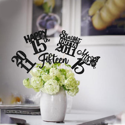 15 PCS 50th Birthday Centerpiece Sticks Fifty Happy 50th Straight Outta 1976 Table Flower Centerpieces Sticks Cheers to 50 Floral Decorations for 50th Birthday Party Centerpieces Supplies Black