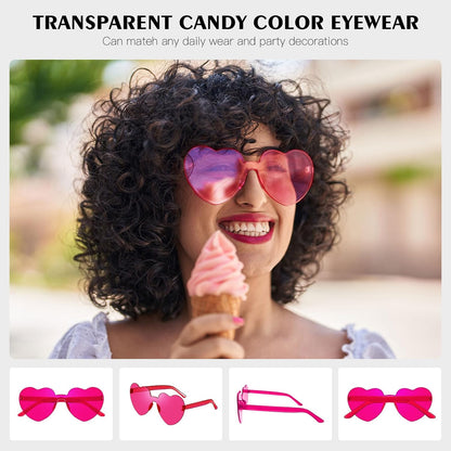 Matcheck 16 Heart Shaped Rimless Sunglasses Transparent Candy Colored Glasses Frameless Party Eyewear for Women