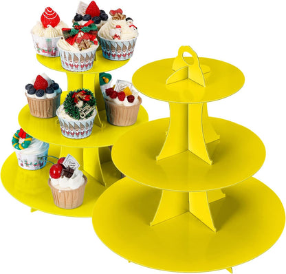 YLDW Cupcake Stand, 3-Tier Cupcake Stand Display, Cardboard Cup Cake Tower Stand, Disposable Dessert Stand for Birthday Tea Party Baby Shower Treat Decorations, Pink