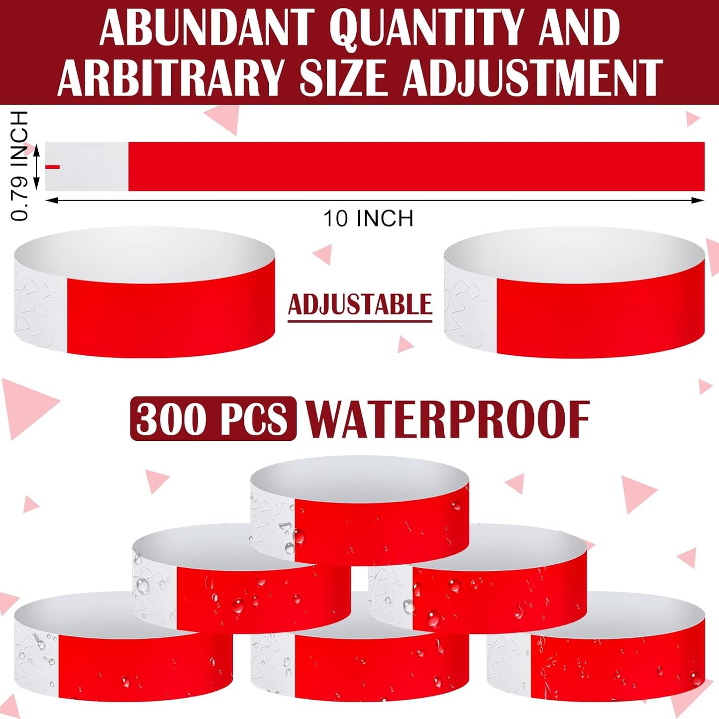 Tudomro 300 Pieces Paper Wristbands for Events Waterproof Neon Bracelets Concert Identification Wristbands Hand Bands Events Adhesive Bracelets for Party(Pink)