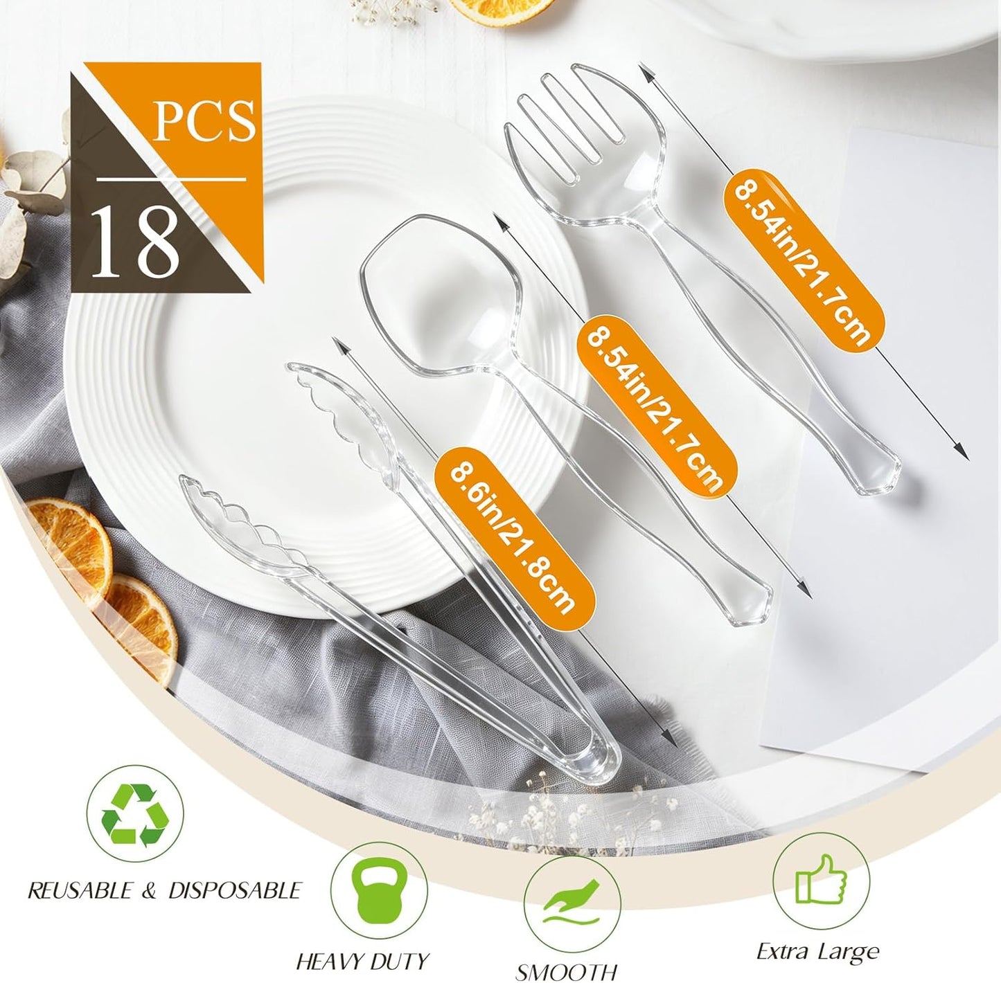Mwellewm 18Pcs Serving Utensils, 10'' Plastic Serving Utensils Set, Disposable Serving Spoons for Buffet, Large Serving Tongs for Food, Heavy Duty Party Supplies for Salad Soup Cooking Catering(Black)
